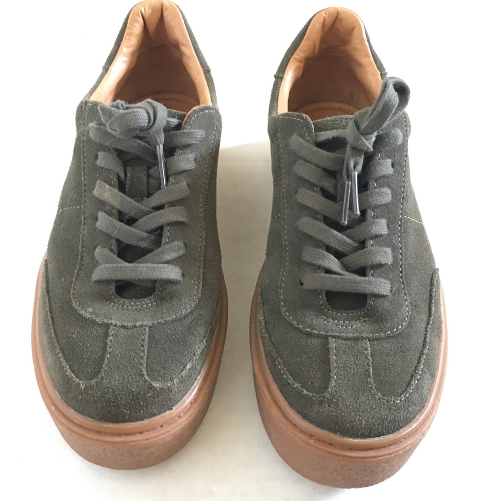Zara TRF Leather Green Suede Platform Shoes 37 HTF